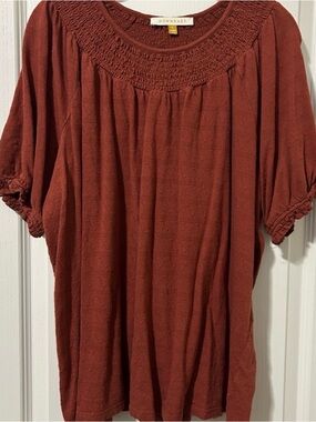 DownEast Burnt Sienna Smocked Yoke Tunic Top